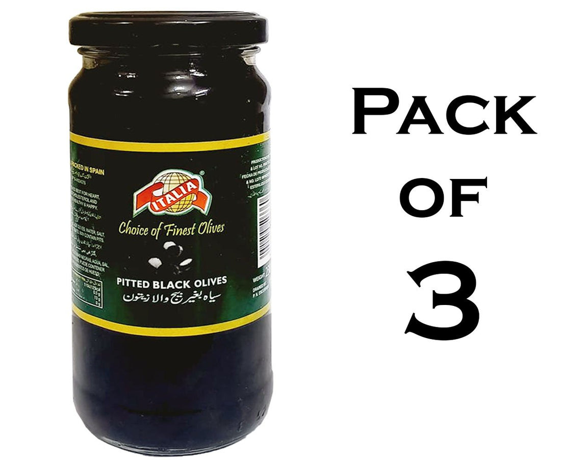 Black Olives by Italia - 235g - Pitted Black Olive / Kala Bughair Bheej Wala Zaitoon Siyah - Imported From Spain image 0