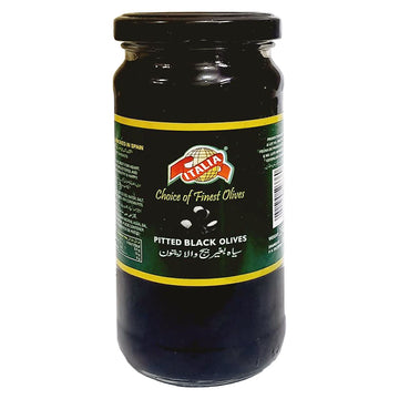 Black Olives by Italia - 235g - Pitted Black Olive / Kala Bughair Bheej Wala Zaitoon Siyah - Imported From Spain image 0