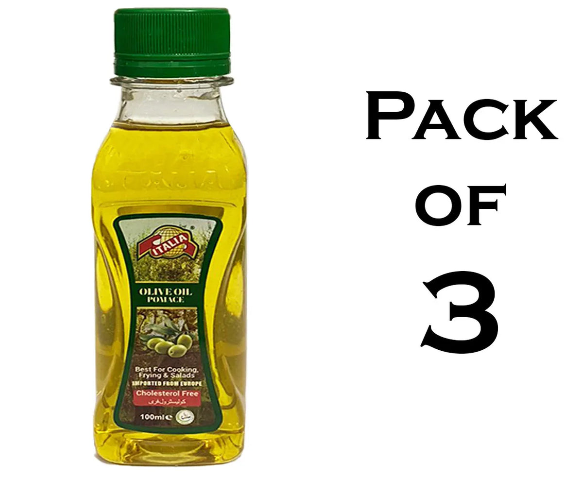 Olive Oil 100ml by Italia - Roghan e Zaitoon - Pure Tail - Imported From Spain - Super Refined Pomace - Pack Of 3 image