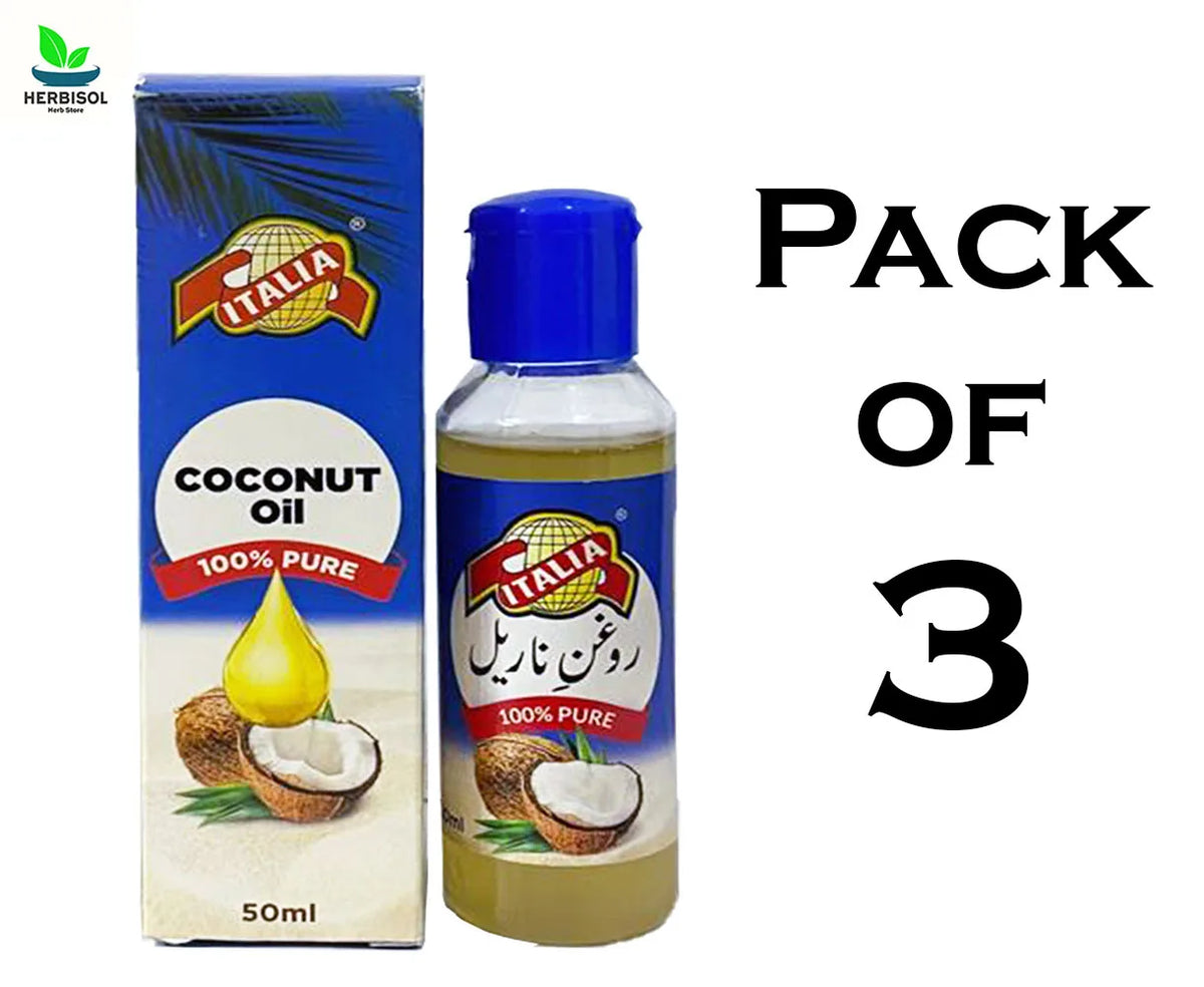 Coconut OIl 50ml by Italia - Roghan Naryal - Fresh and Pure Giri Ka Tail - Pack Of 3 image